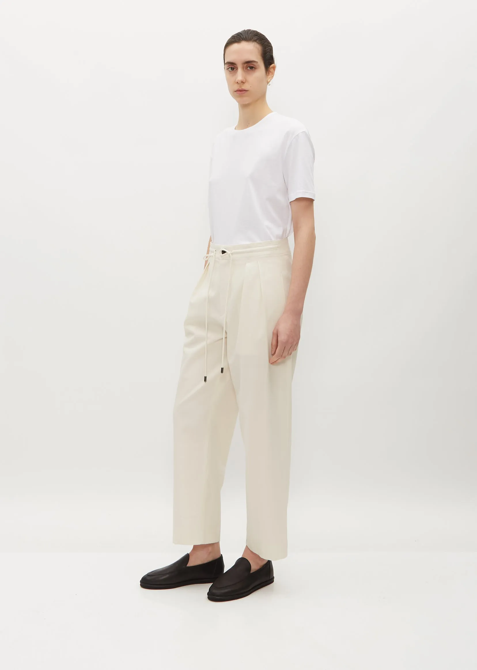 Pleat Front Organic Cotton Drawstring Trouser
