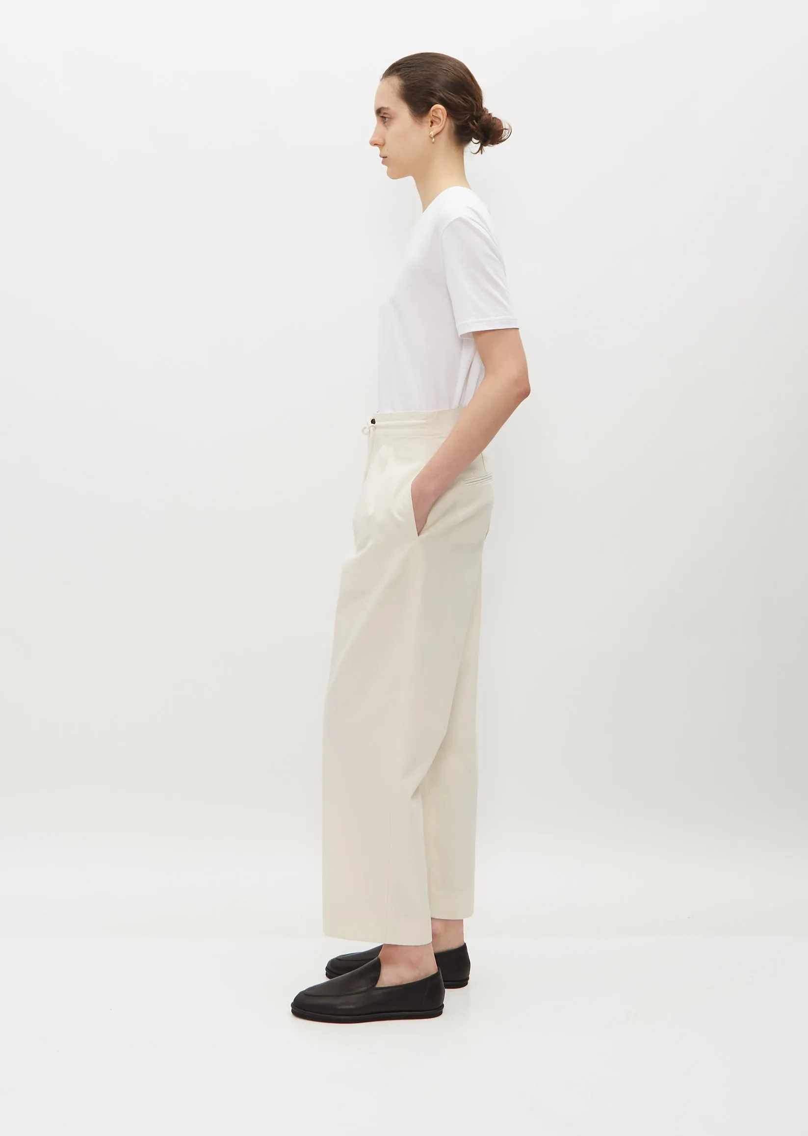 Pleat Front Organic Cotton Drawstring Trouser