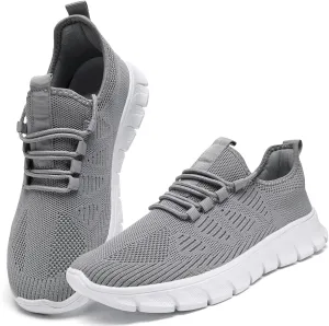 QIJGS Running Shoes for Men Tennis Athletic Gym Sneakers Mesh Lightweight Sports Fashion Workout Casual Shoes-Light Gray-6.5