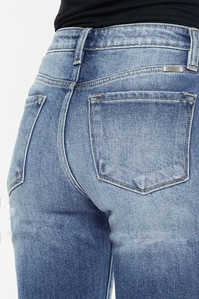 Rebel High Waist Distressed Hem Detail Cropped Straight Jeans