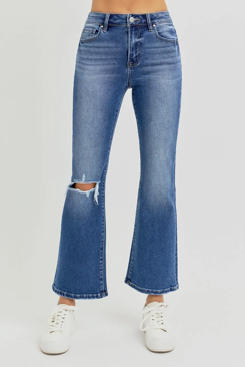 RISEN Distressed High Rise Crop Flare Jeans *ONLINE EXCLUSIVE*