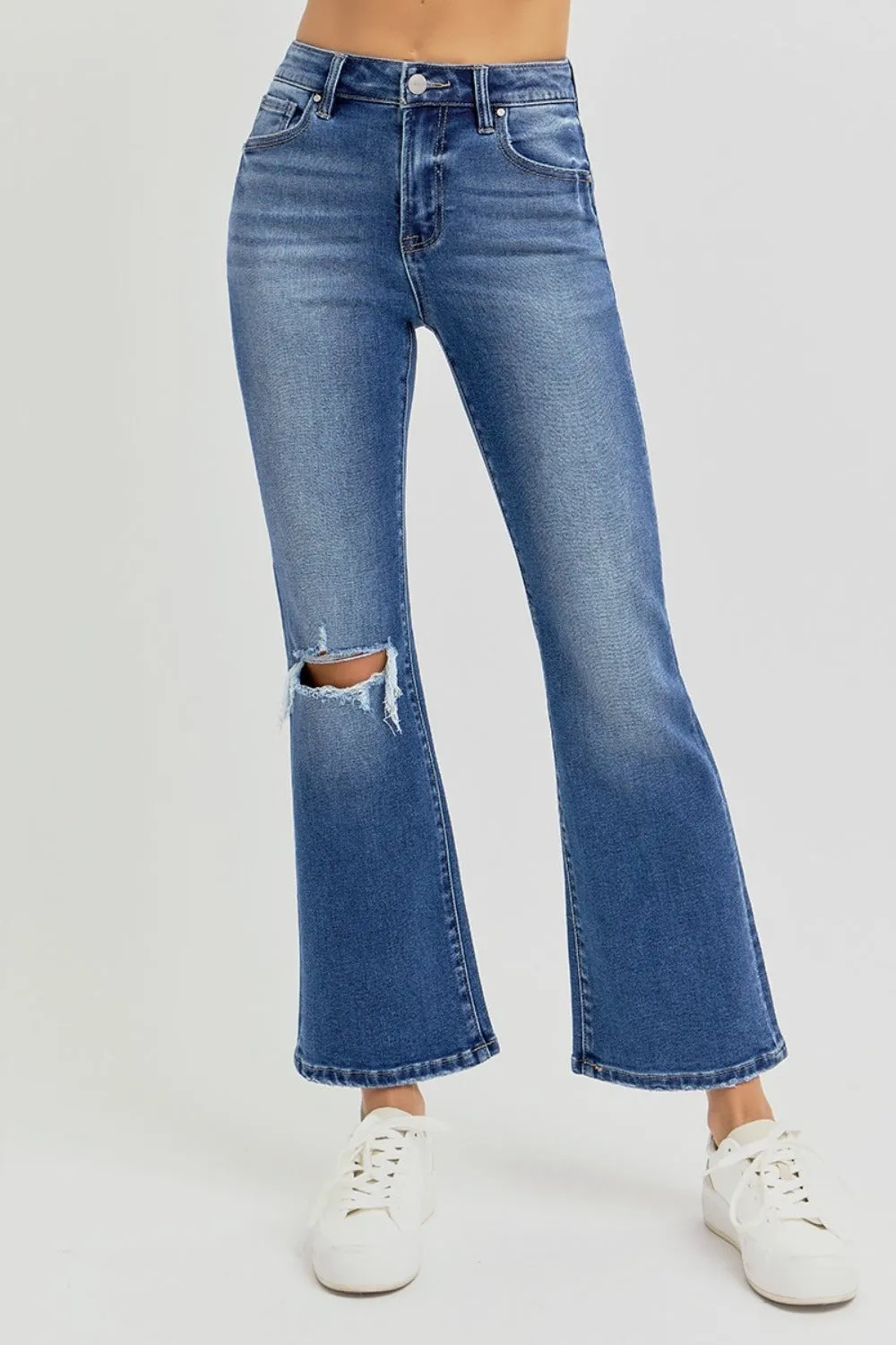 RISEN Distressed High Rise Crop Flare Jeans *ONLINE EXCLUSIVE*
