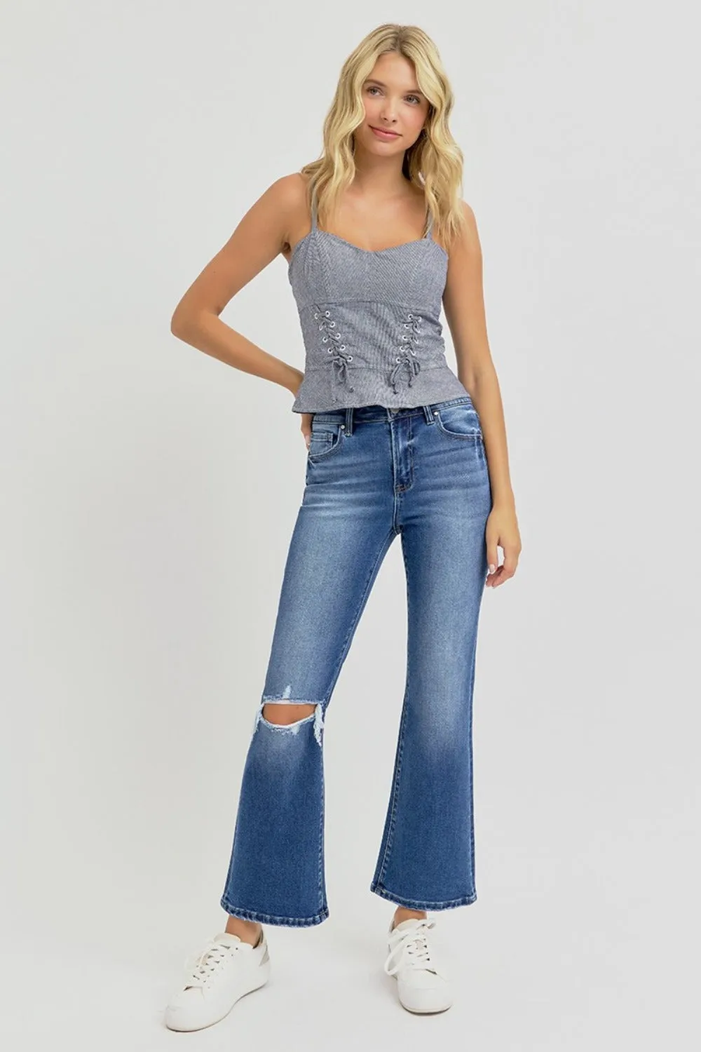 RISEN Distressed High Rise Crop Flare Jeans *ONLINE EXCLUSIVE*