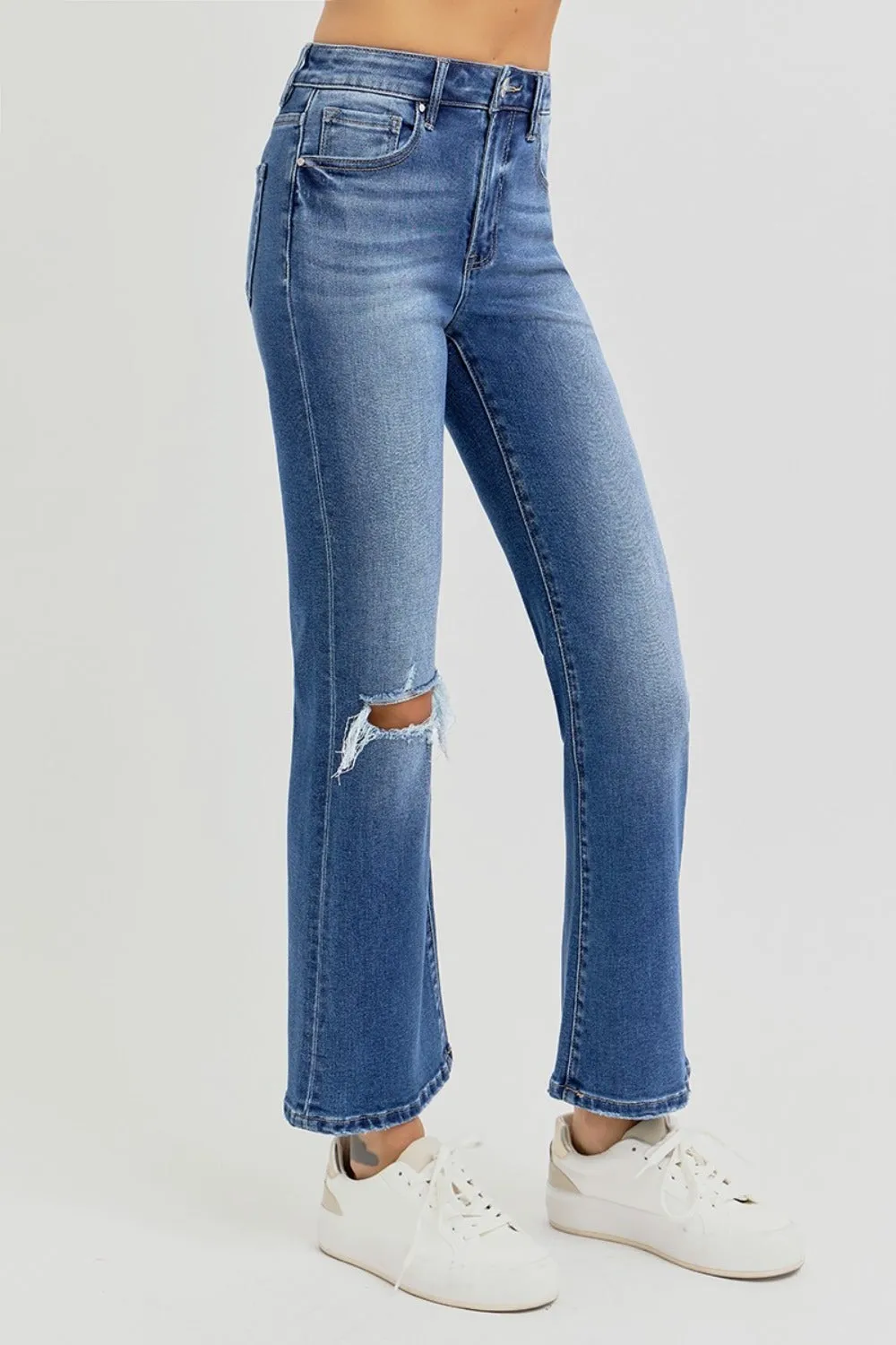 RISEN Distressed High Rise Crop Flare Jeans *ONLINE EXCLUSIVE*