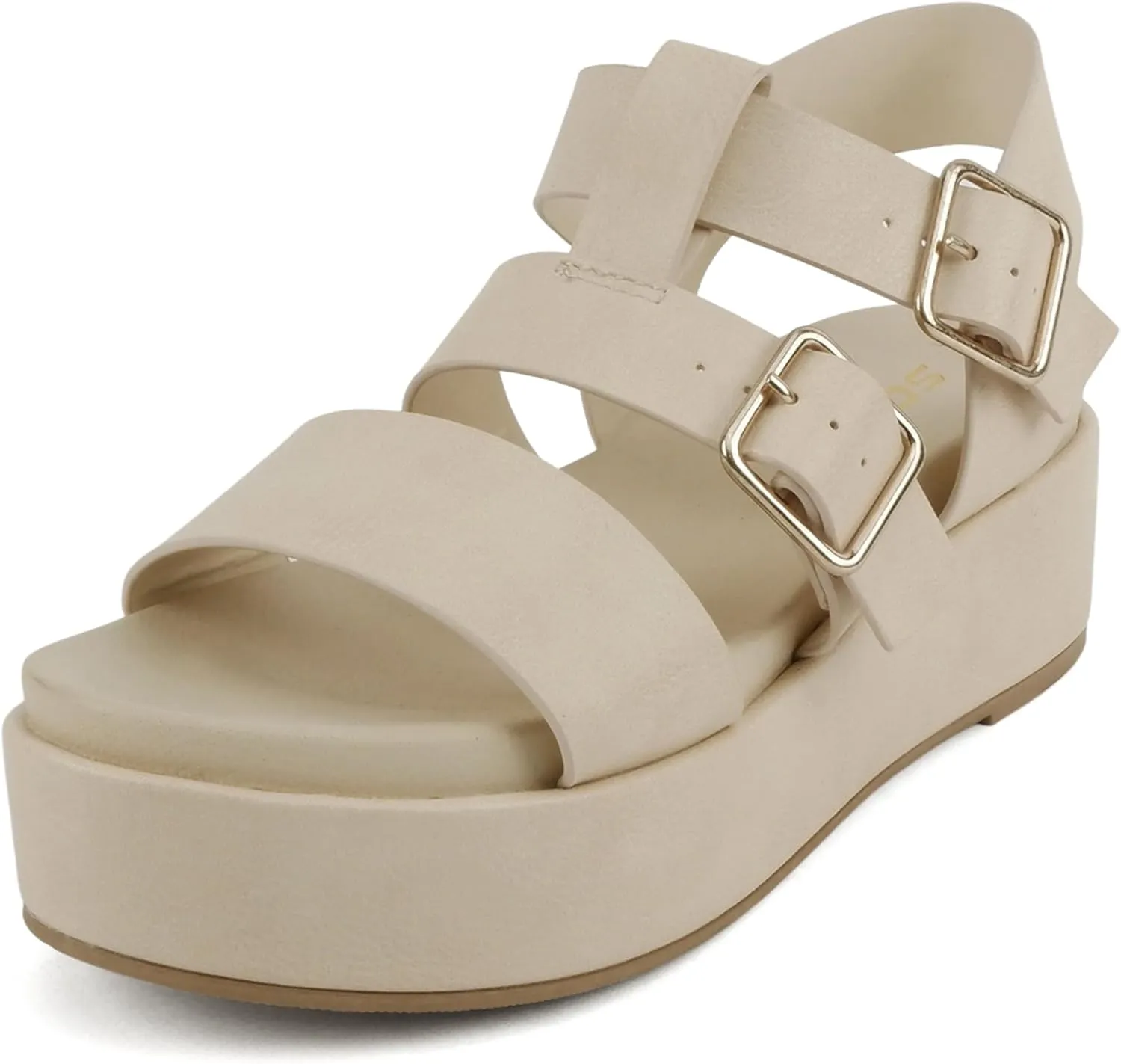 Soda STELLAR ~ Women Flatform Multi Strap Double Buckle Open Toe Ankle Strap Platform Wedge Sandals
