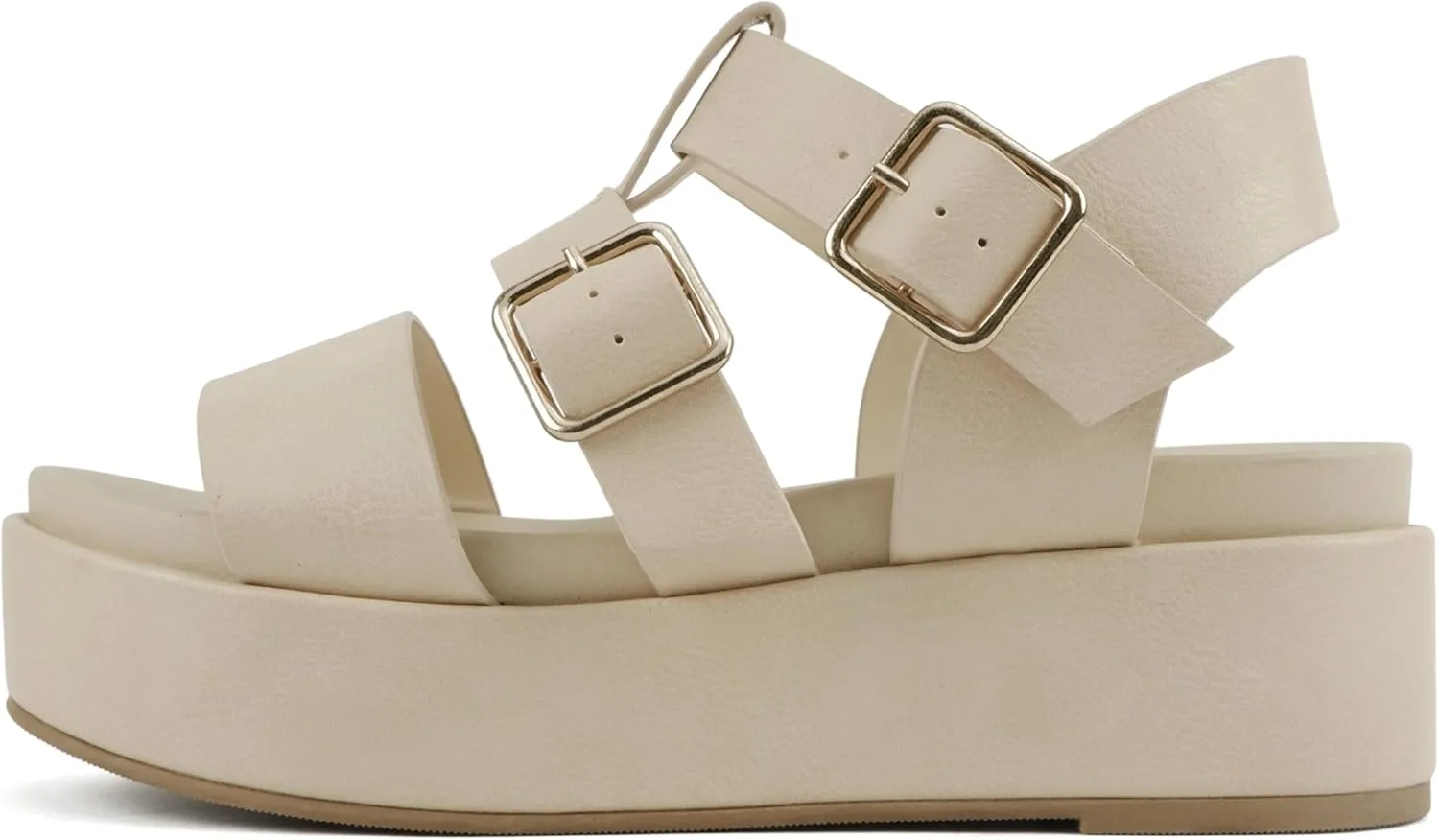 Soda STELLAR ~ Women Flatform Multi Strap Double Buckle Open Toe Ankle Strap Platform Wedge Sandals