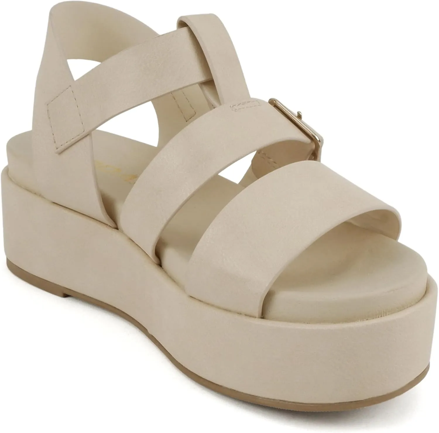 Soda STELLAR ~ Women Flatform Multi Strap Double Buckle Open Toe Ankle Strap Platform Wedge Sandals
