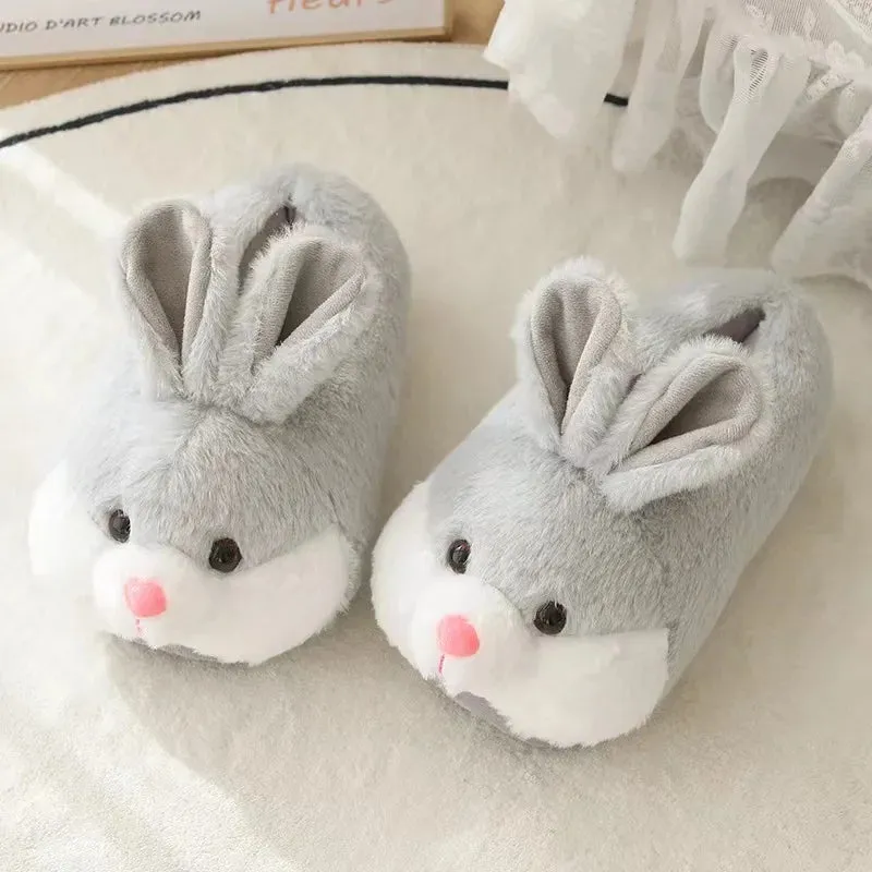 Sohiwoo Cute Cartoon Rabbit Cotton Slippers Pack Heel Home Soft Non-slip Warm Breathable Indoor Plush Shoes