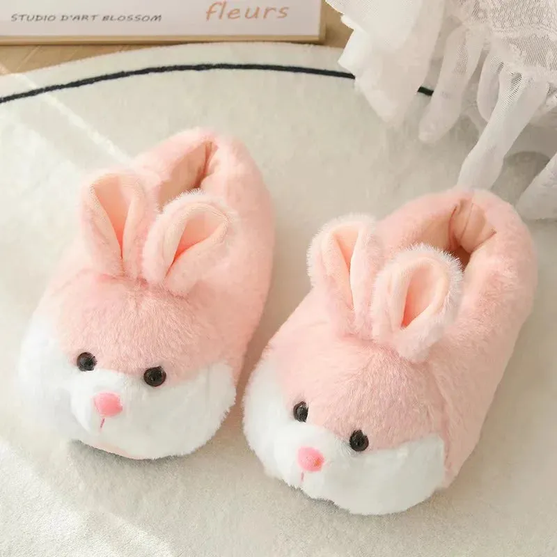 Sohiwoo Cute Cartoon Rabbit Cotton Slippers Pack Heel Home Soft Non-slip Warm Breathable Indoor Plush Shoes