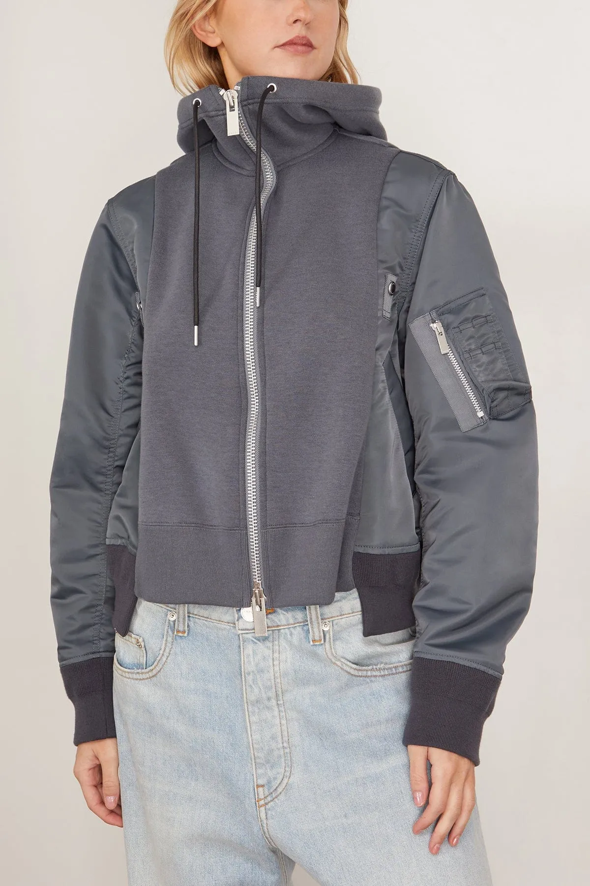 Sponge Sweat and Nylon Twill Hoodie in Blue Gray
