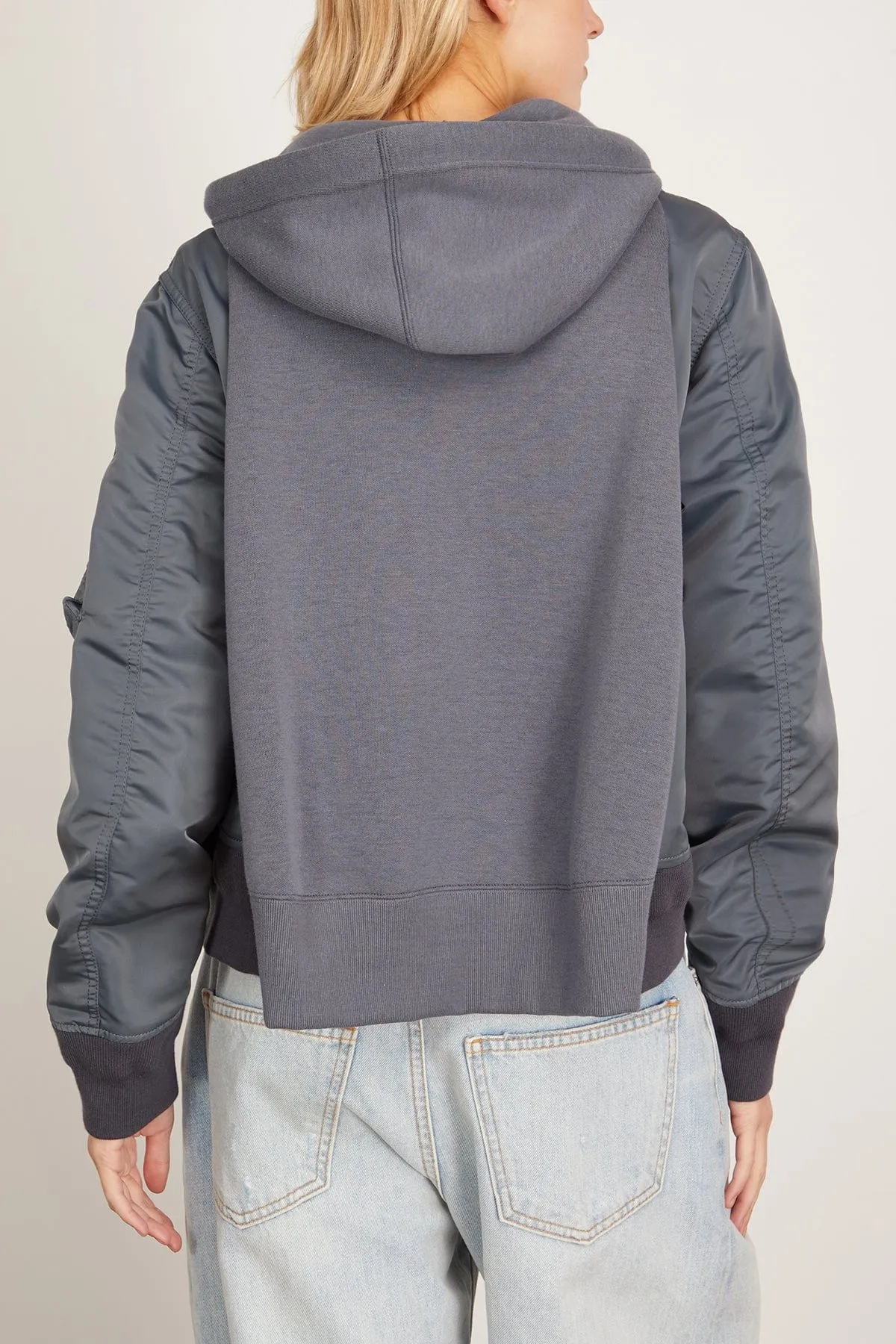 Sponge Sweat and Nylon Twill Hoodie in Blue Gray