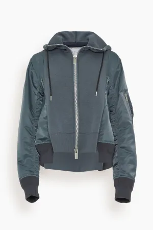 Sponge Sweat and Nylon Twill Hoodie in Blue Gray