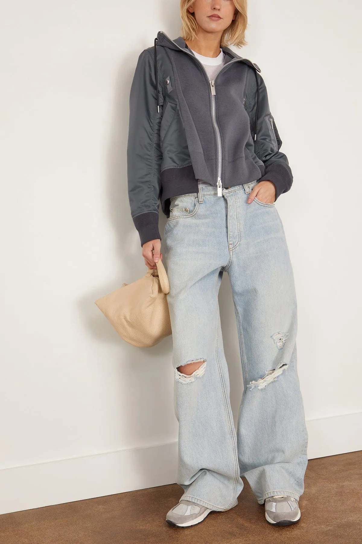 Sponge Sweat and Nylon Twill Hoodie in Blue Gray