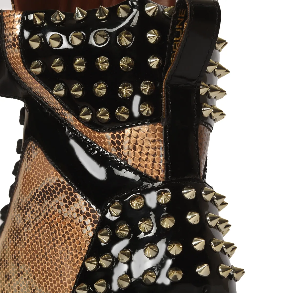 Studded High Top Sneakers Snake Print with Patent Leather Detailing