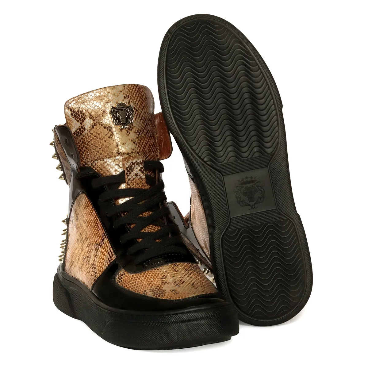 Studded High Top Sneakers Snake Print with Patent Leather Detailing