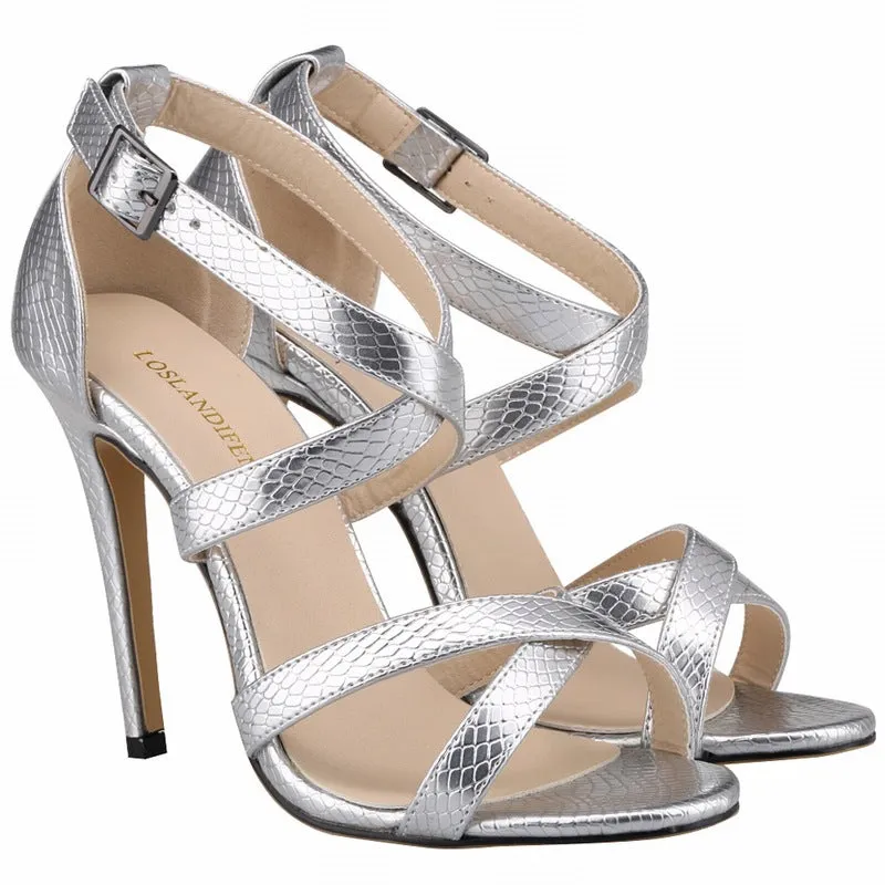 Summer High Heel Peep Toe Multicolor Patent Leather Office Sandals