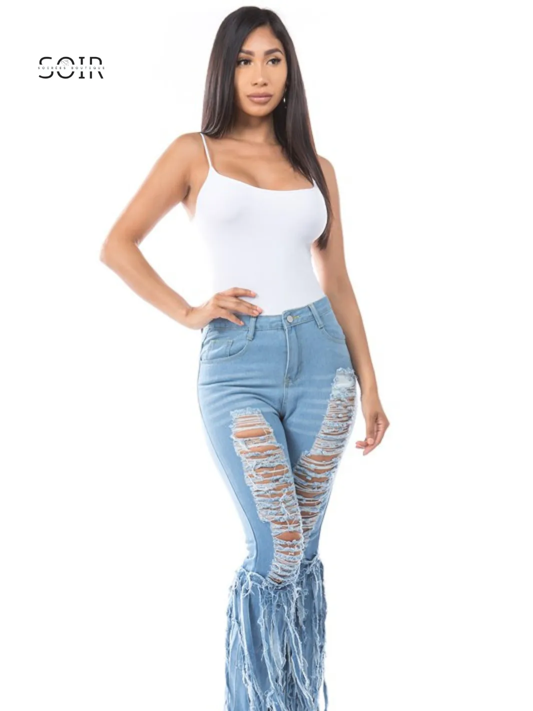 UrbanEdge Fringe Distressed High-Waisted Jeans