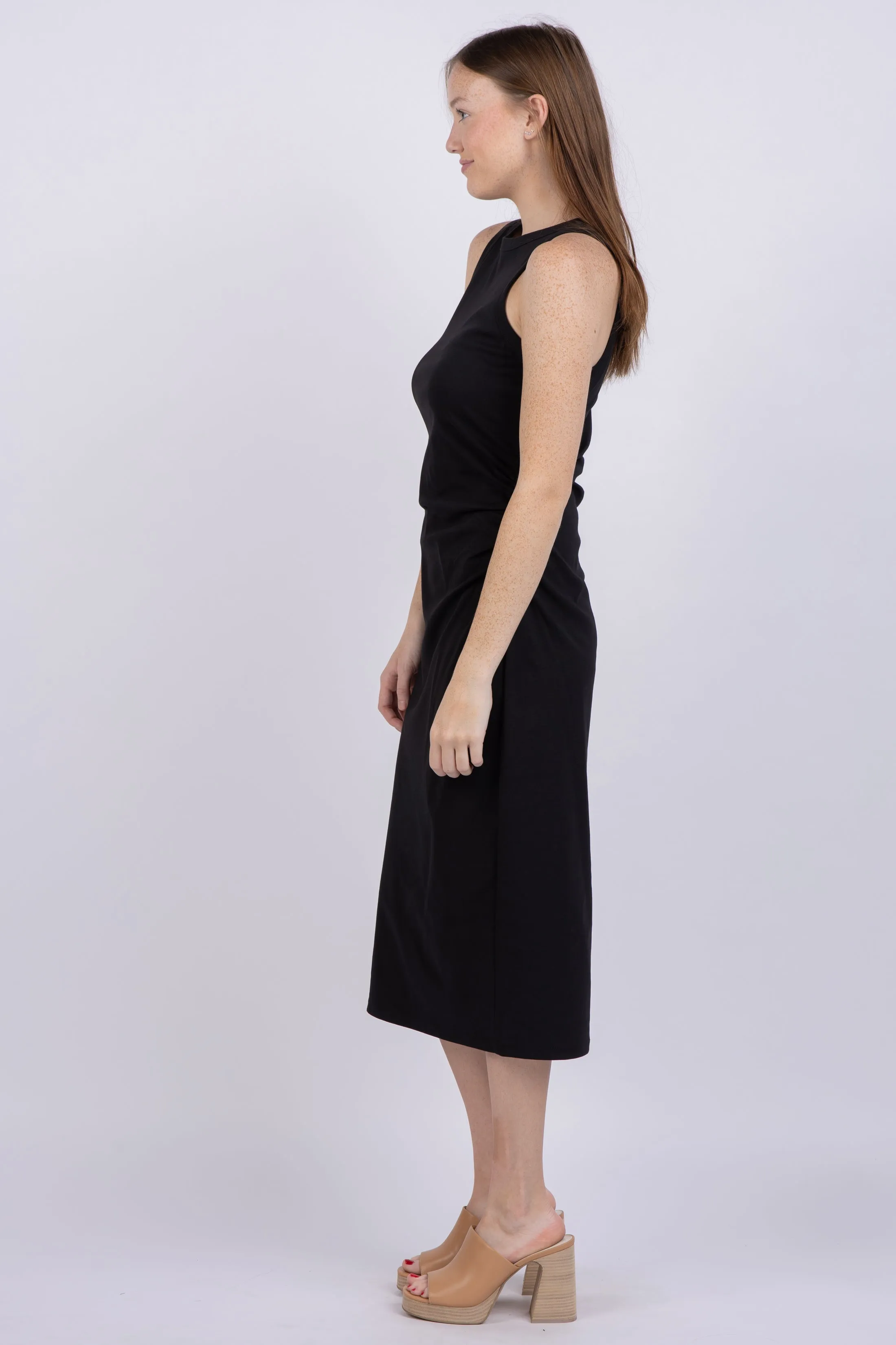 Vince Side Drape Tank Dress in Black