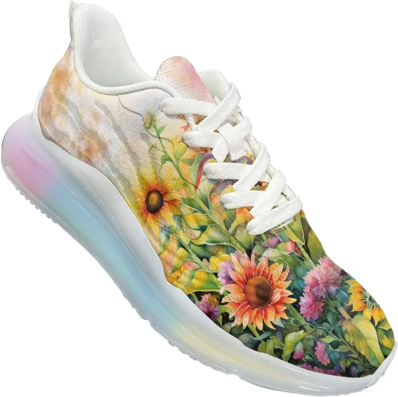Women Air Cushion Running Shoe Flowers Print Sport Shoes Non Slip Breathable Athletic Tennis Fitness Sneaker US6-11