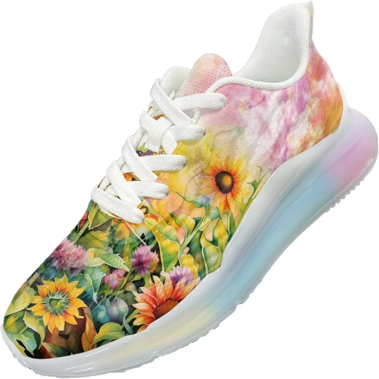 Women Air Cushion Running Shoe Flowers Print Sport Shoes Non Slip Breathable Athletic Tennis Fitness Sneaker US6-11
