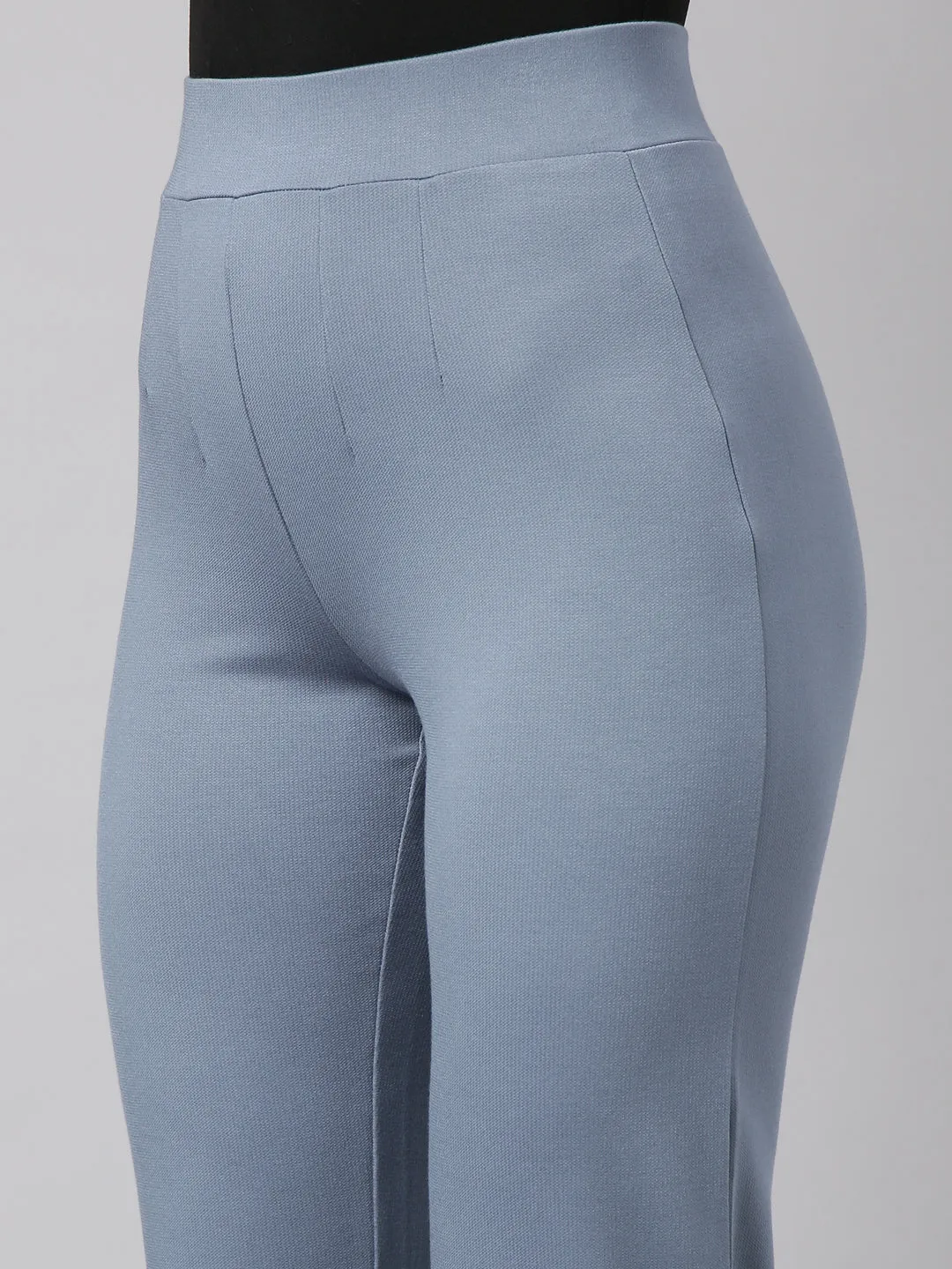 Women Blue Comfort Straight Fit Cotton Regular Trouser