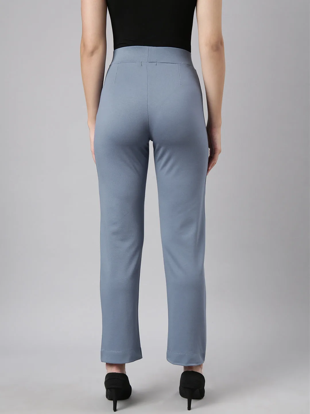 Women Blue Comfort Straight Fit Cotton Regular Trouser