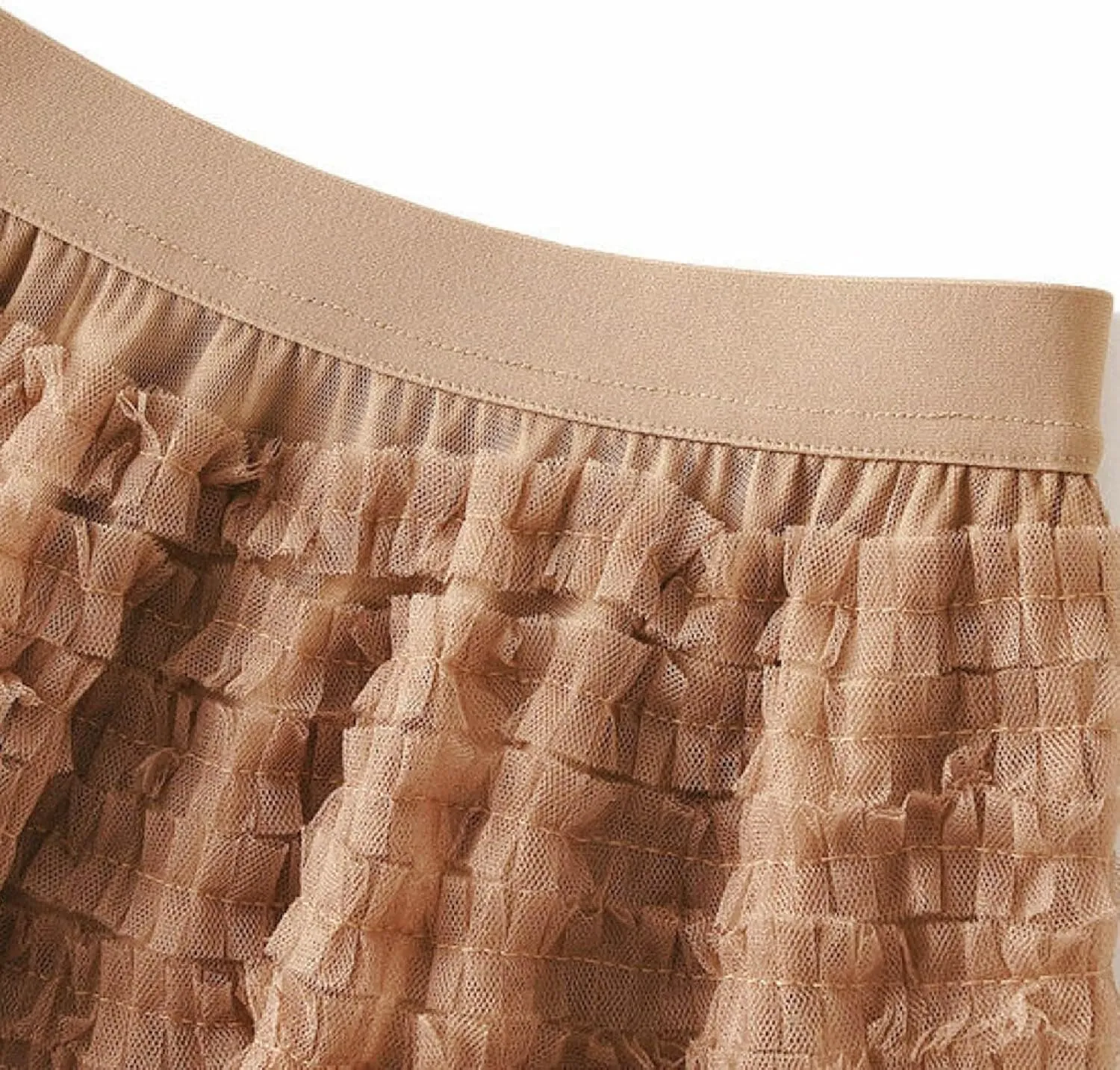 Women's A Line Pleated Skirt Long Tutu Skirt Ruffle Mesh Vintage Calf Length Chiffon High Waist Bubble Sporty