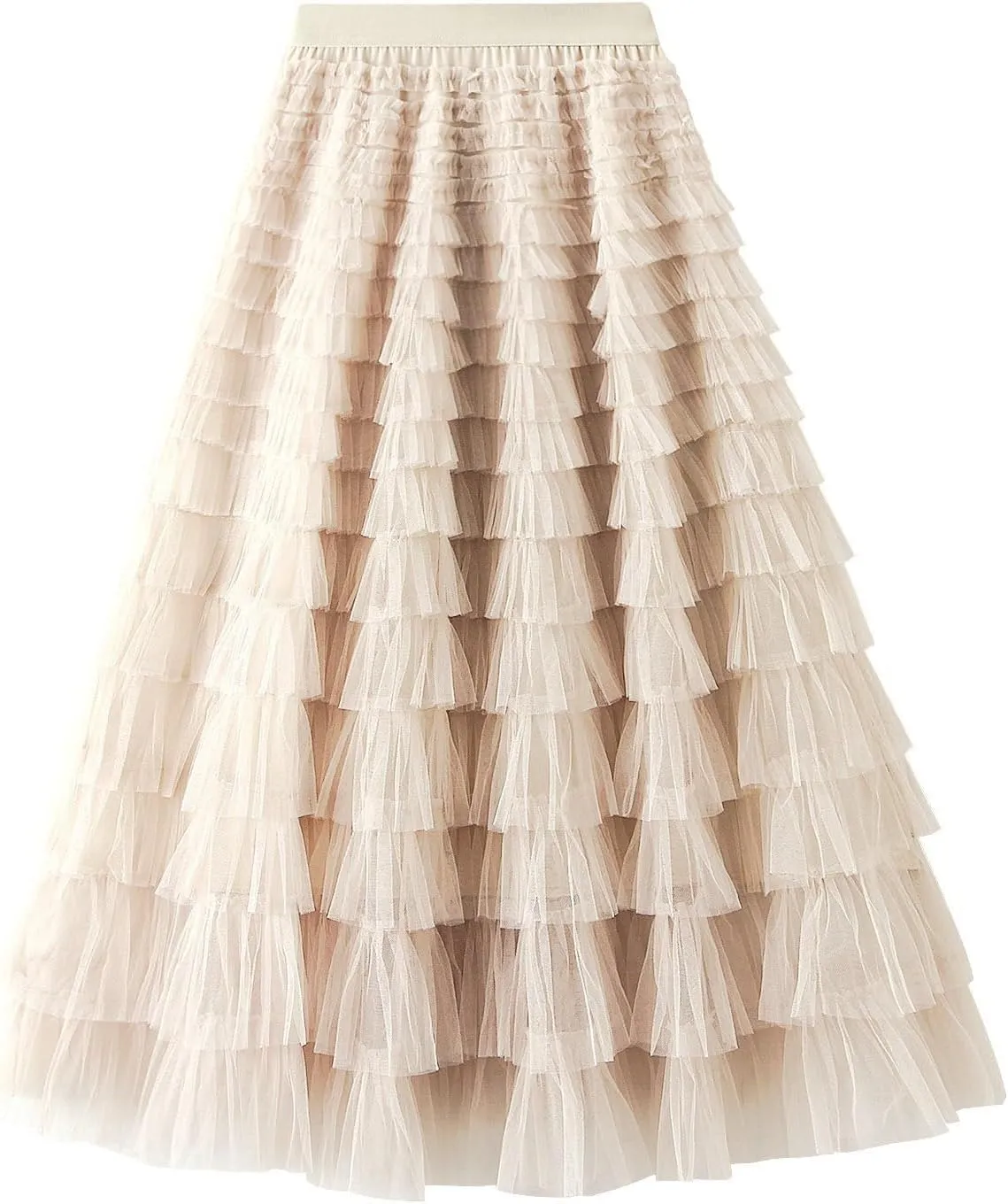 Women's A Line Pleated Skirt Long Tutu Skirt Ruffle Mesh Vintage Calf Length Chiffon High Waist Bubble Sporty