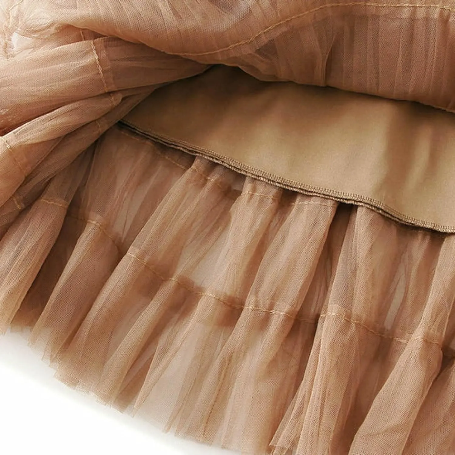 Women's A Line Pleated Skirt Long Tutu Skirt Ruffle Mesh Vintage Calf Length Chiffon High Waist Bubble Sporty