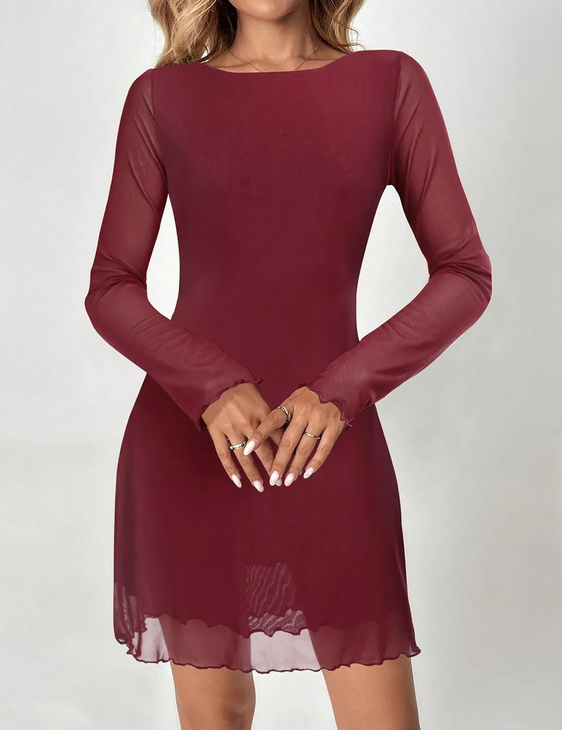 Women's Leopard Print Dress Cheetah Long Sleeve Mini Y2k Backless Mesh Party Date Bodycon Night Mini Dresses