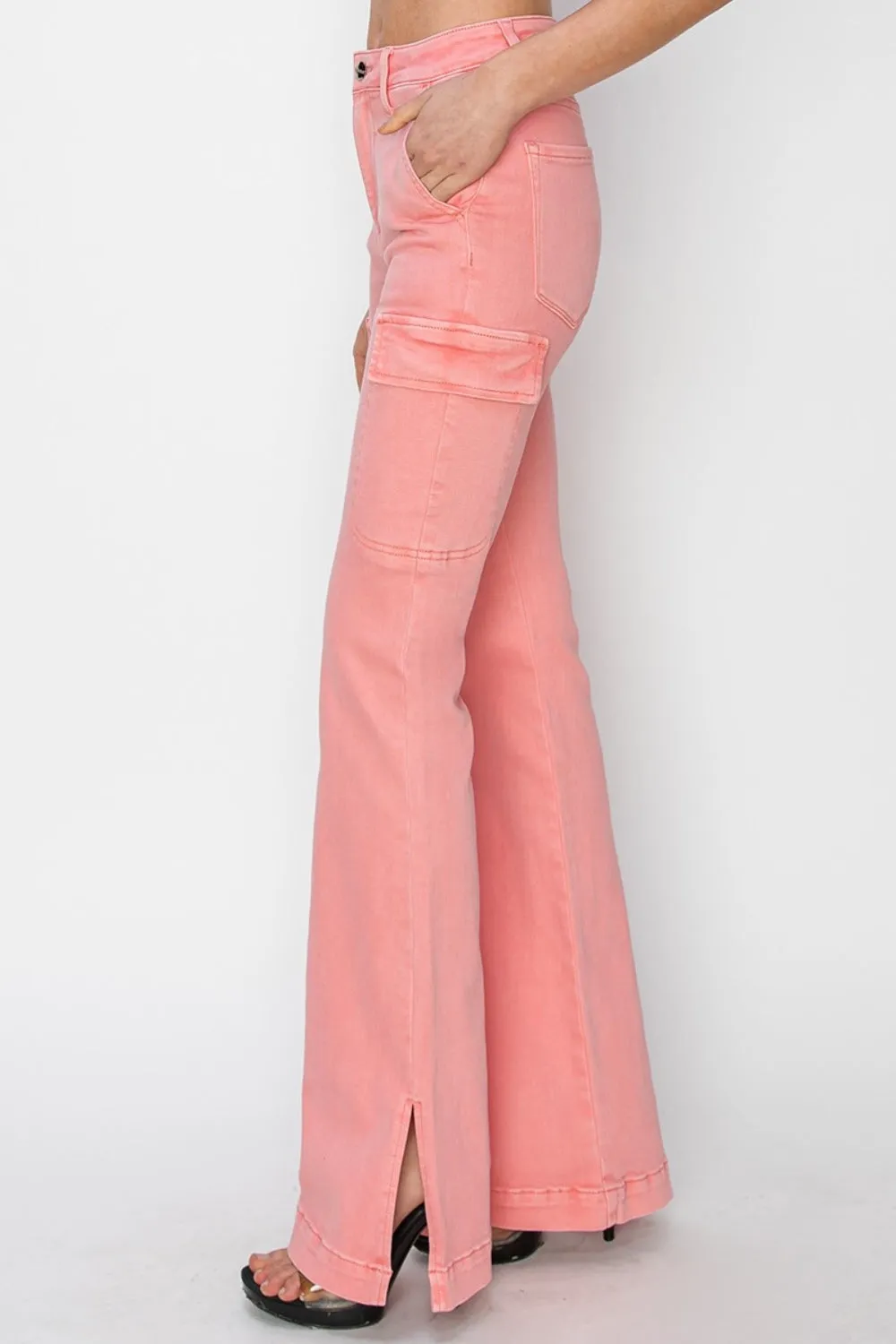 Womens RISEN Full Size High Rise Side Slit Cargo Bootcut Jeans (0(24)-3XL)