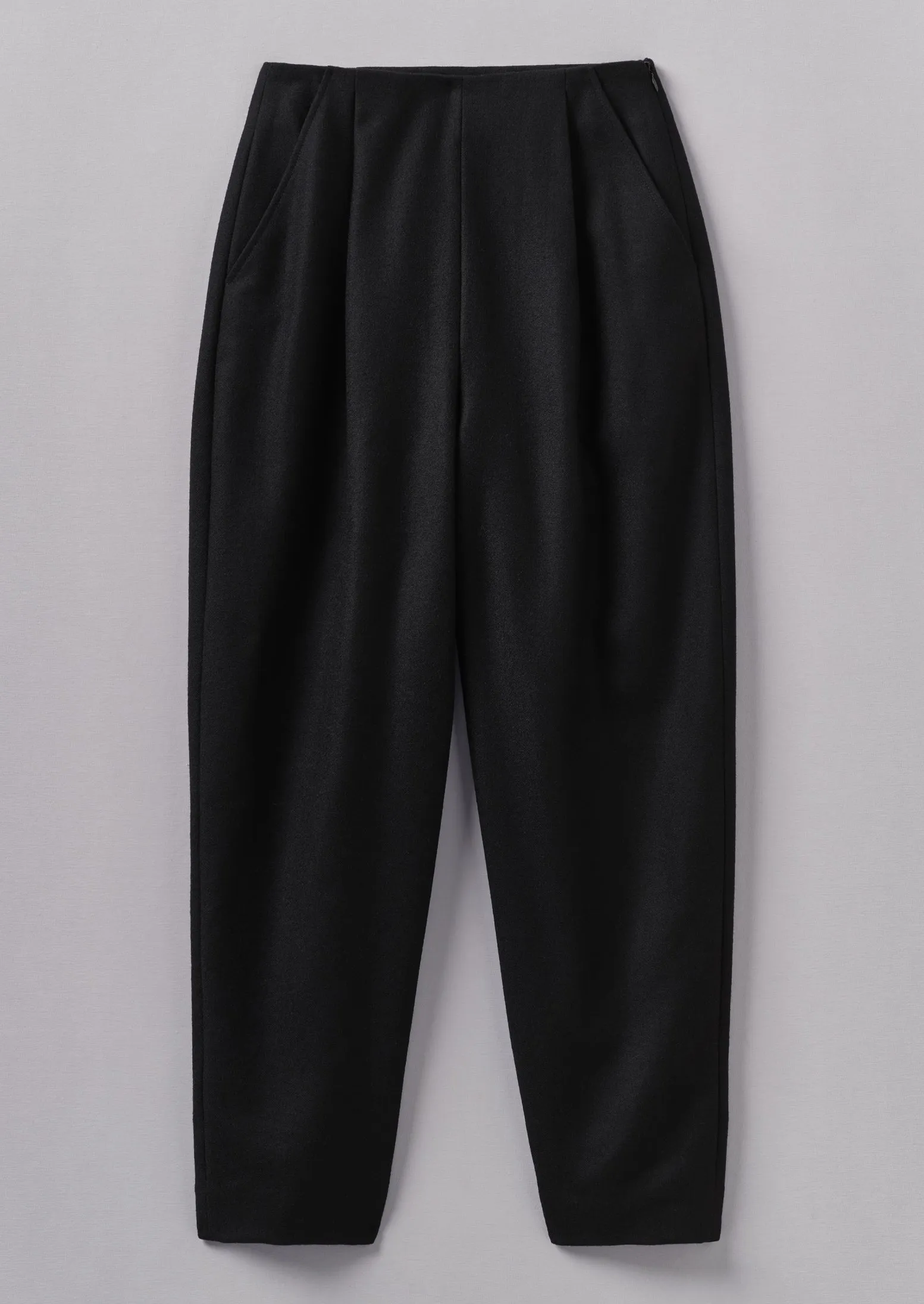Wool Flannel Pleat Front Trousers | Black