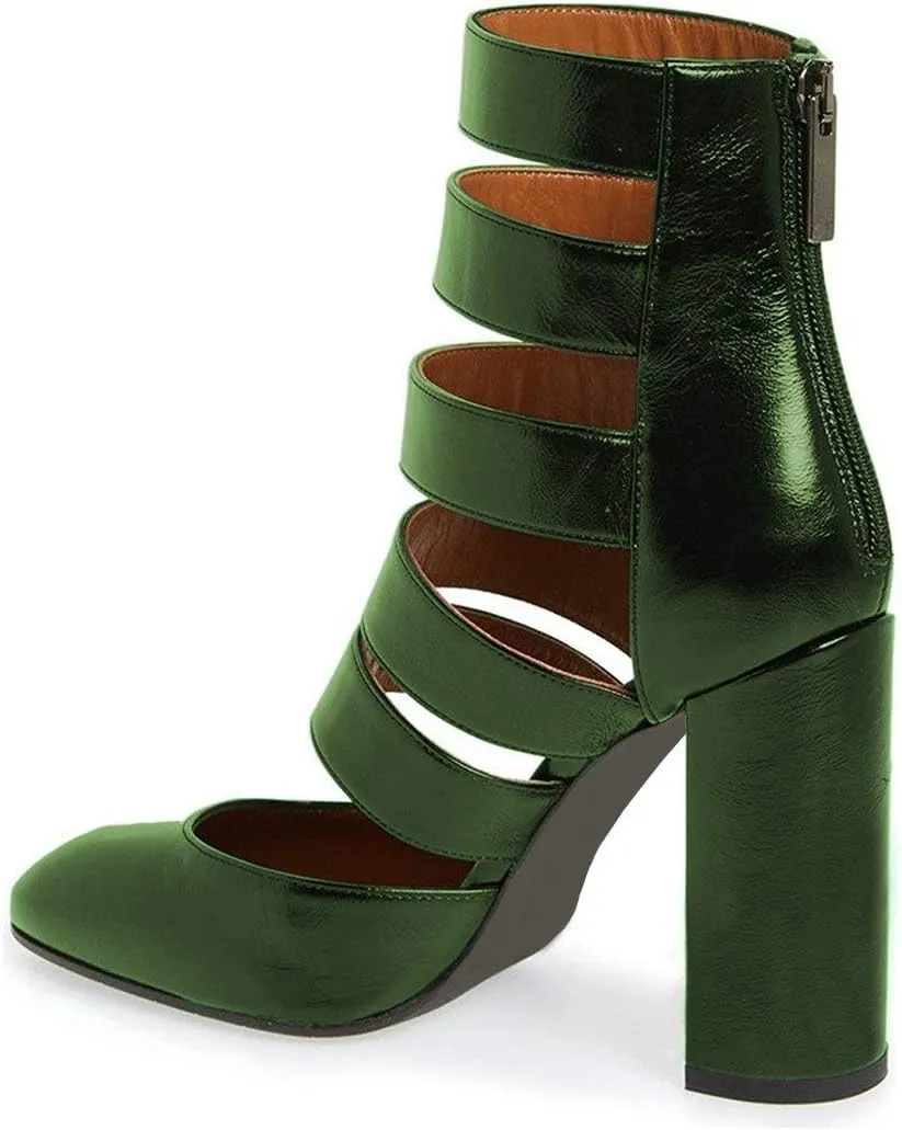 YDN Women Gladiator Strappy Sandals Block High Heel Round Toe Hollow Out Pumps Size 4-15 US