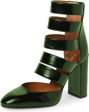 YDN Women Gladiator Strappy Sandals Block High Heel Round Toe Hollow Out Pumps Size 4-15 US